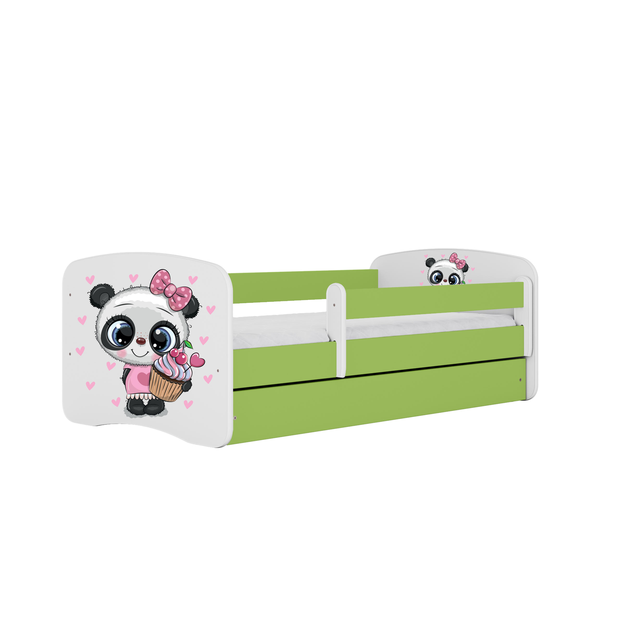 KINDERBETT Panda mit Schublade und Matratze 140/70 - Grün, Holzwerkstoff (70/140cm) - RAUMHIRSCH FURNITURE