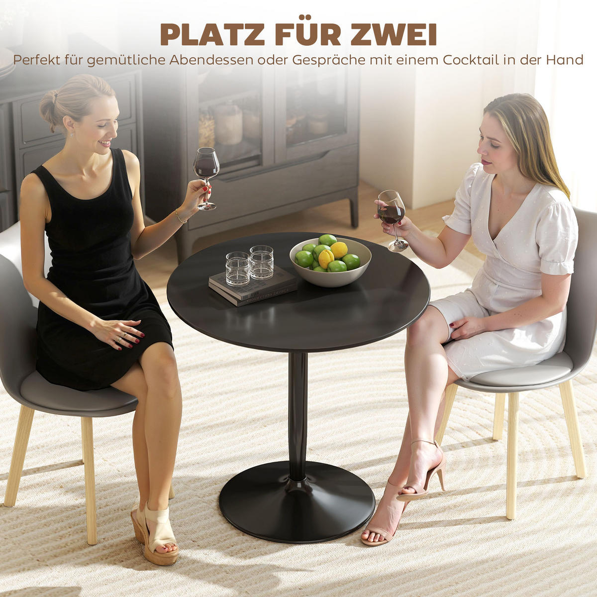 ESSTISCH Runder Küchentisch, Rutschfester Esszimmertisch für 2 Personen Schwarz - Schwarz, Holzwerkstoff/Metall (80/80/75cm) - HOMCOM