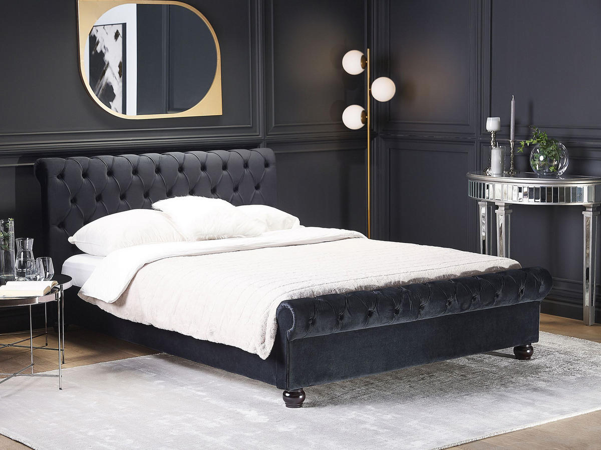 BETT 160/200cm Schwarz Avallon - Schwarz, Textil (160/200cm) - Beliani