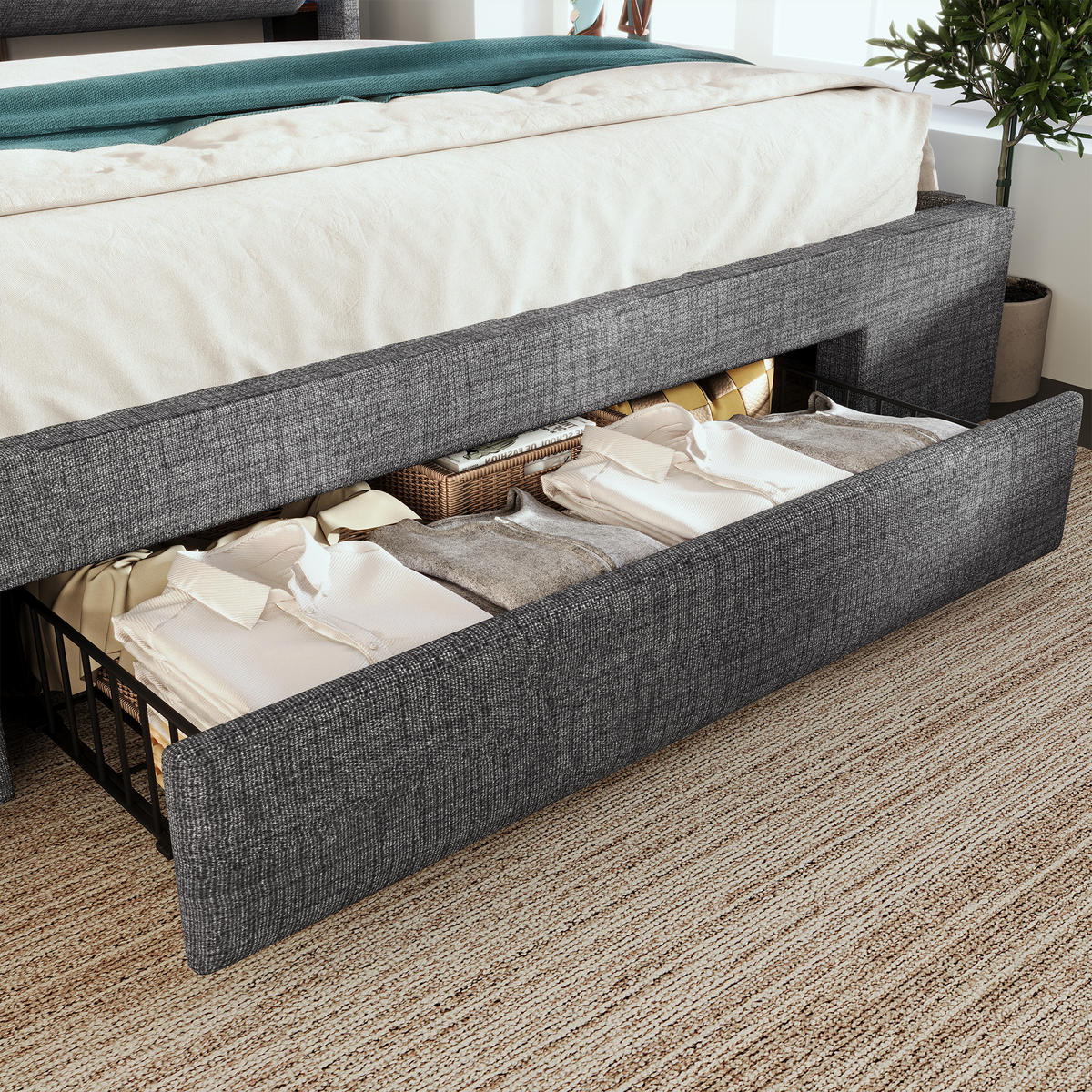 STAURAUMBETT 180/200 cm DE-00603, in Grau, hydraulischem Bettkasten - Grau, Metall (180/200cm) - ComfortXL