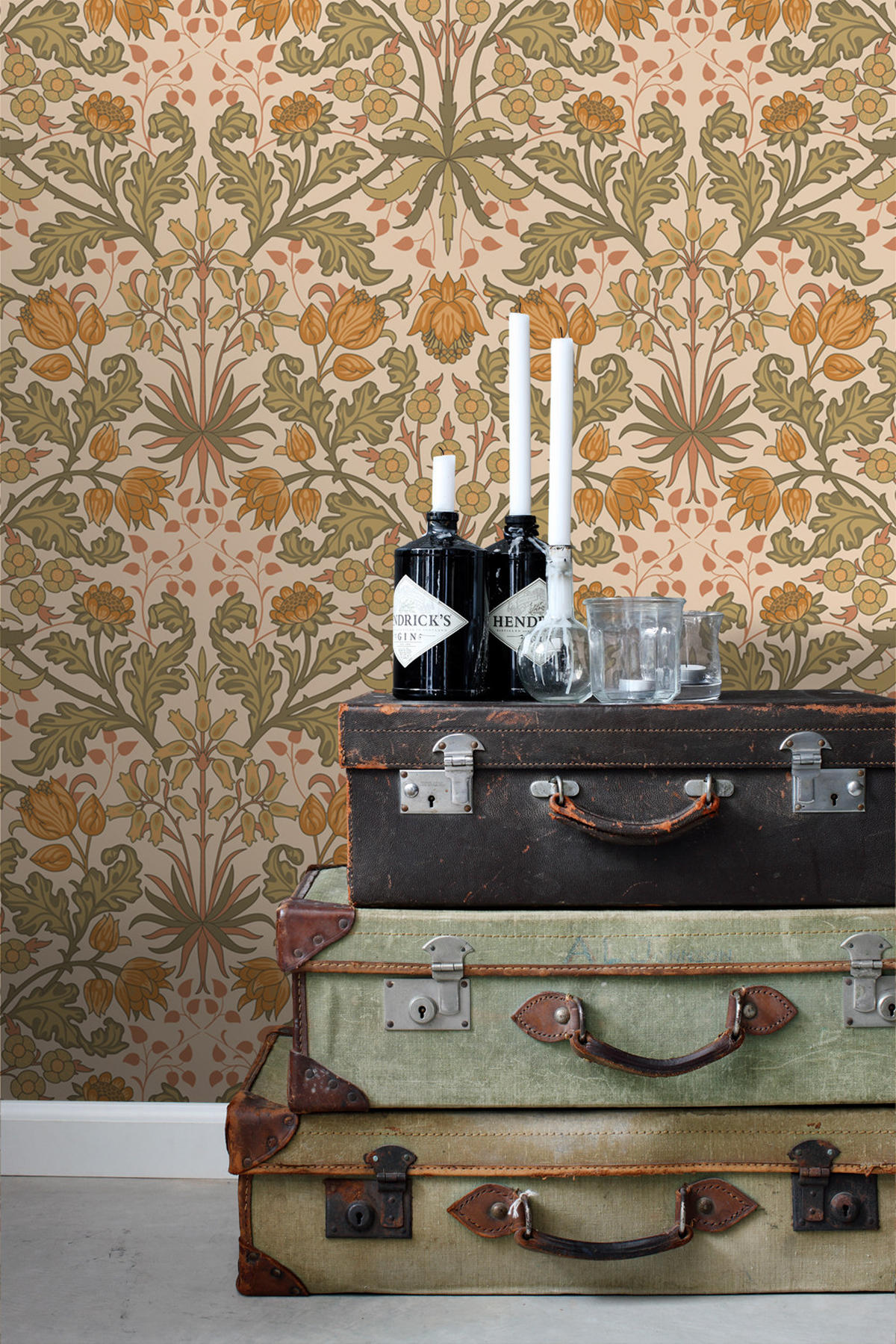 TAPETE Blumenmuster im Jugendstil 50 x 900 cm - Orange, Papier (50/900cm) - ESTAhome