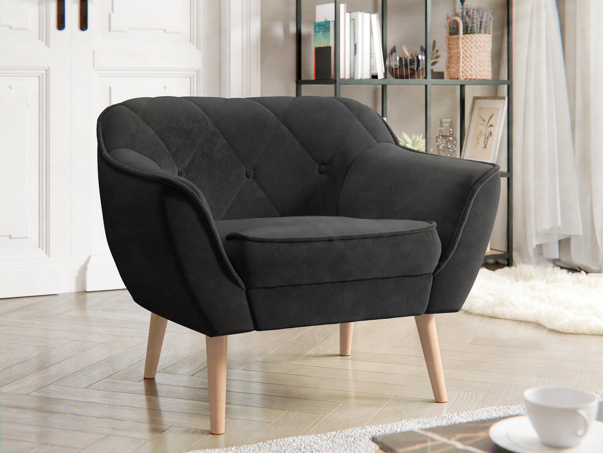 SESSEL Skand 1 - Dunkelgrau/Naturfarben, Holz/Textil (80/75/74cm) - MIRJAN24