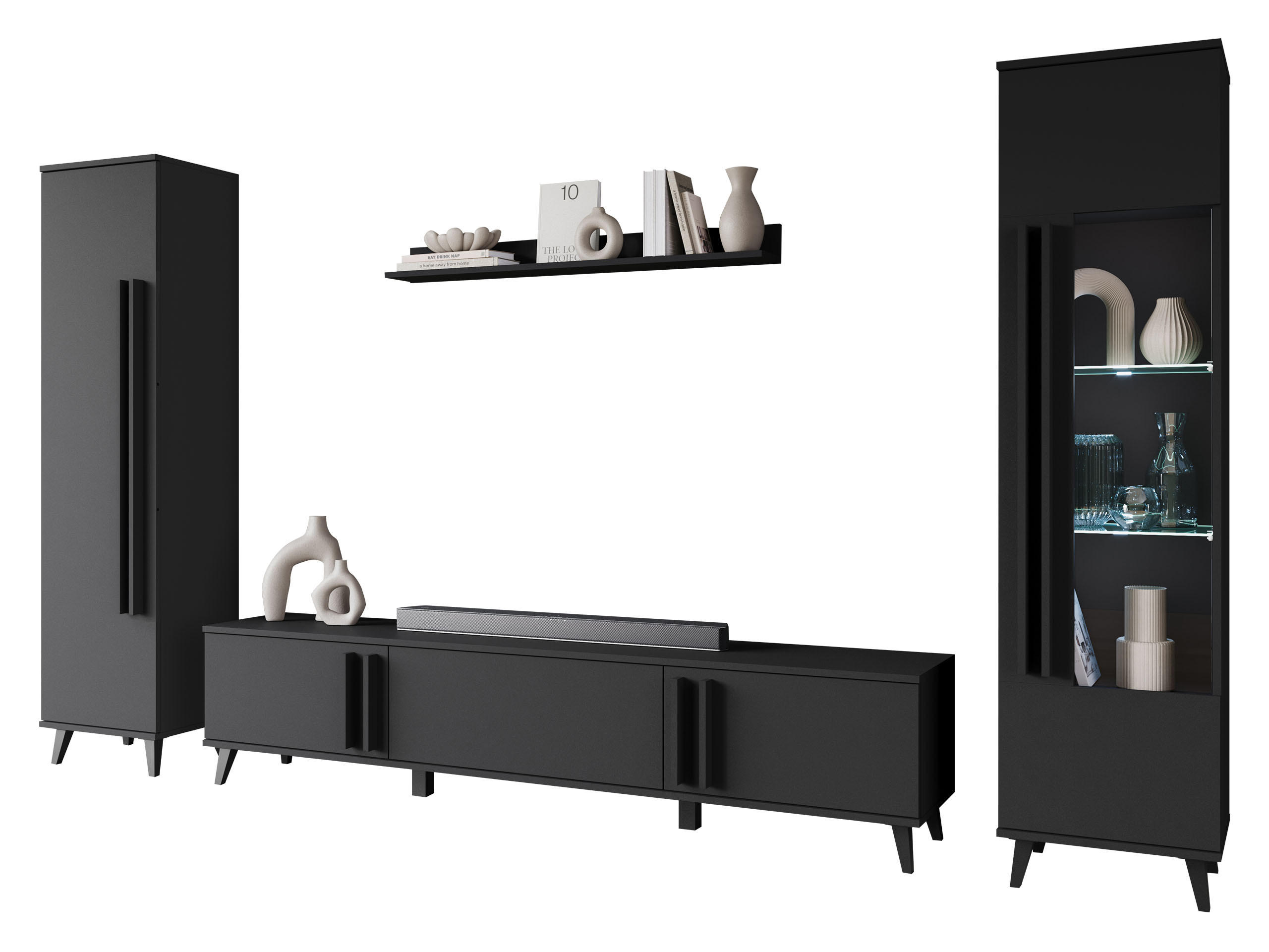 Mirjan24 Wohnwand Graphit 180x70x33 cm