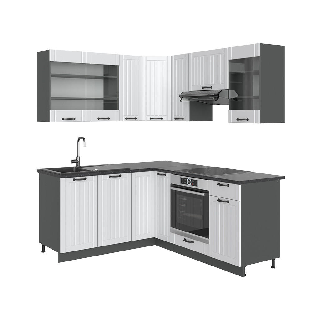 ECKKÜCHE Fame-Line Weiß Landhaus/Anthrazit 160 x 60 cm ohne AP - Anthrazit/Creme, Holzwerkstoff (190/81.6/46cm) - Vicco