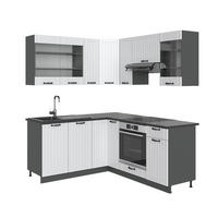 ECKKÜCHE Fame-Line Weiß Landhaus/Anthrazit 160 x 60 cm ohne AP - Anthrazit/Creme, Holzwerkstoff (190/81.6/46cm) - Vicco
