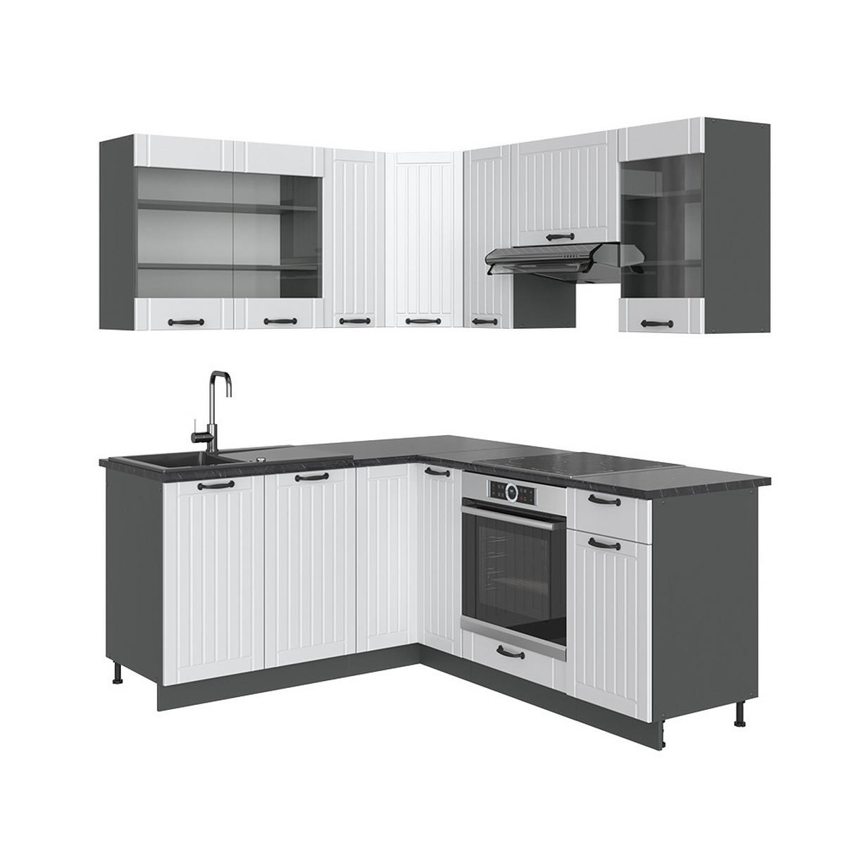 ECKKÜCHE Fame-Line Weiß Landhaus/Anthrazit 160 x 60 cm ohne AP - Anthrazit/Creme, Holzwerkstoff (190/81.6/46cm) - Vicco