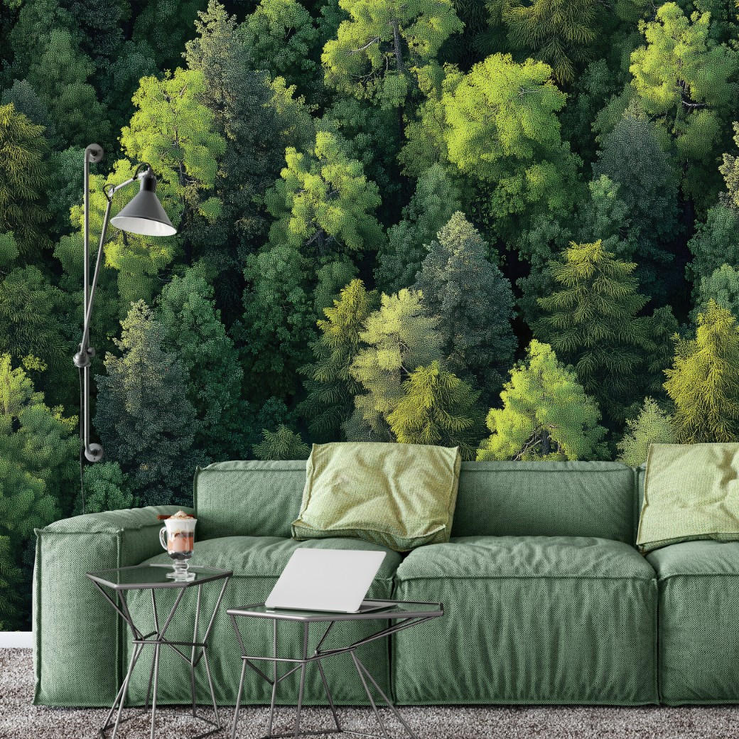 FOTOTAPETE Wald Bäume Natur Vlies Tapete Wohnzimmer 200x140 - Grün, Papier (200/140cm) - Wallarena