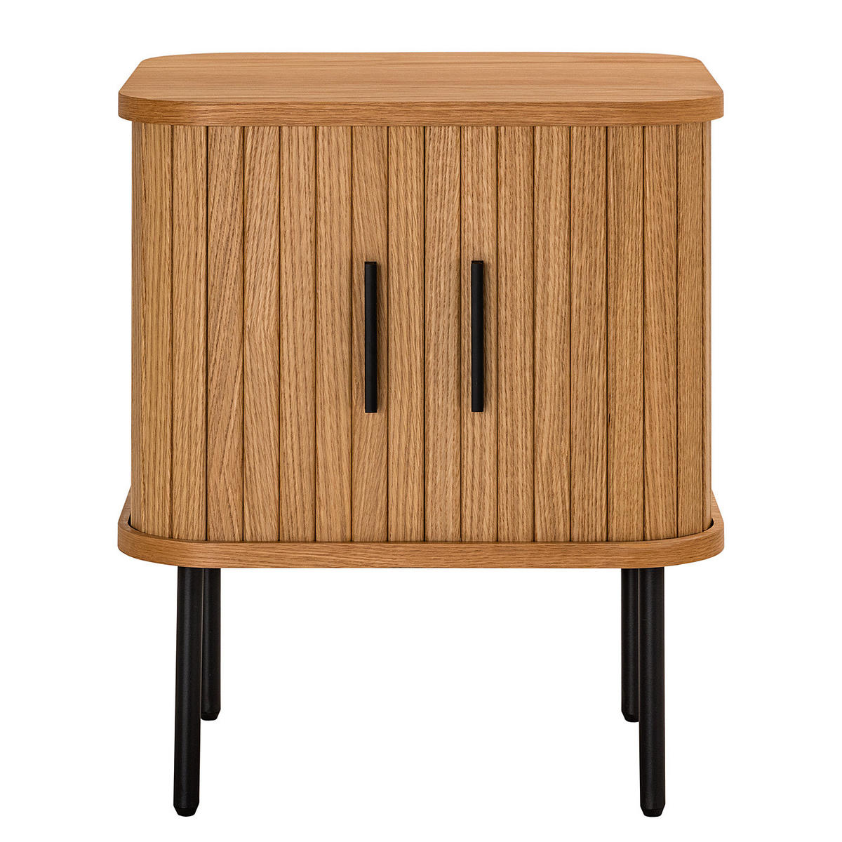 NACHTKOMMODE - Echtholzfurnier - Eichefarben/Schwarz, Holzwerkstoff/Metall (45/55/40cm) - home24