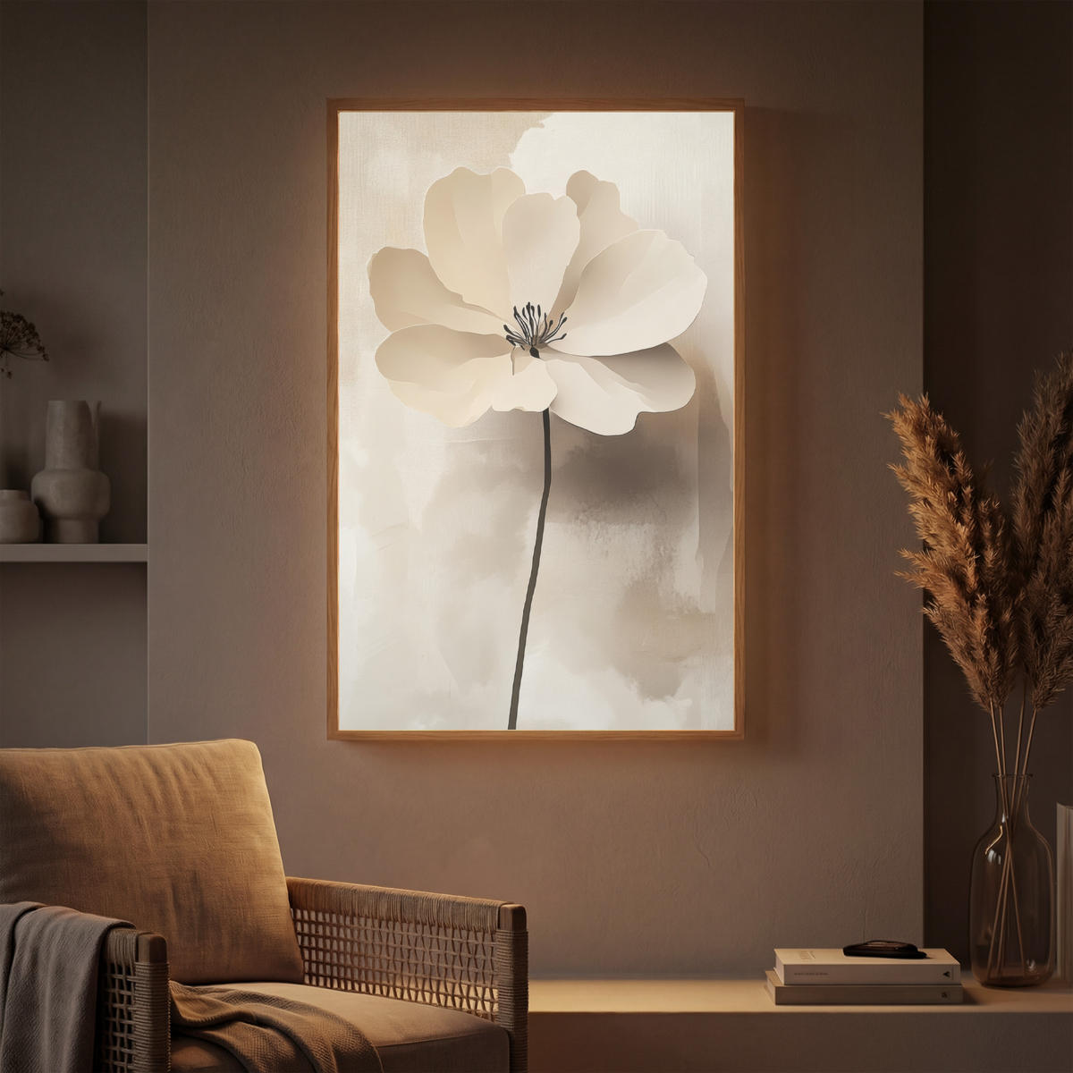 NÁSTĚNNÁ LAMPA S AKUMULÁTOREM Květina - béžová - barva - stín 70x100 cm - béžová, kompozitní dřevo (70/100/8cm) - OnlyWow