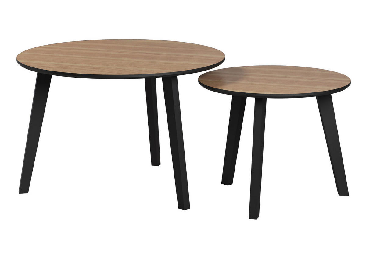 COUCHTISCH 2er Set Eiche, schwarz 2x Beistelltisch rund - Eichefarben/Schwarz, Holzwerkstoff (50/50/39cm) - Top.Furn