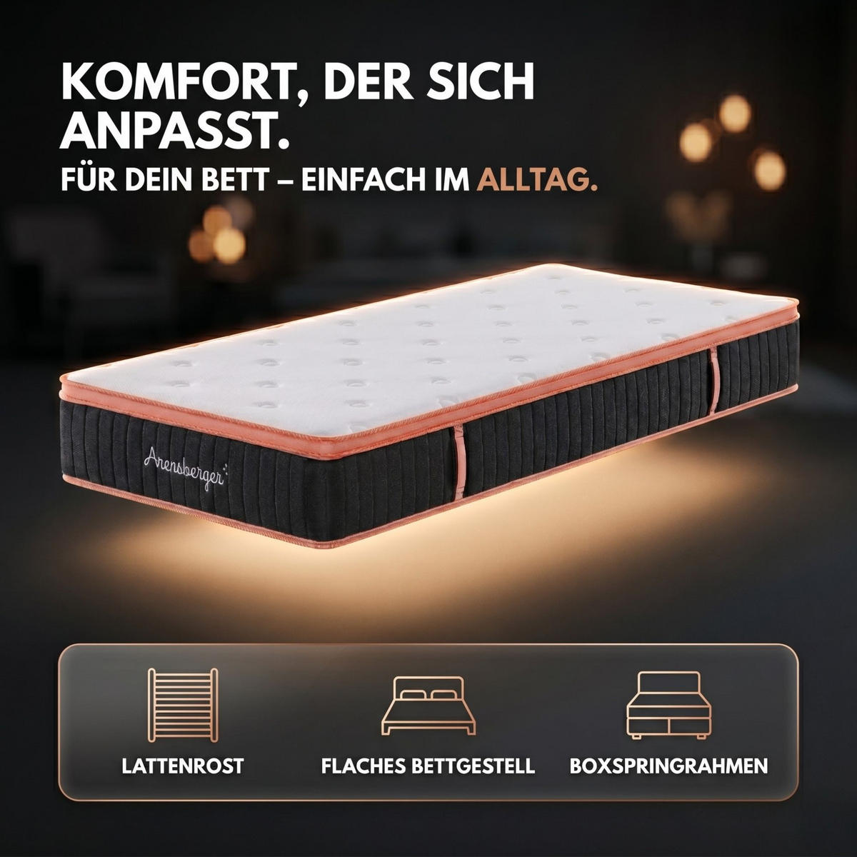 TASCHENFEDERKERN Matratze Kupfer, 140x200cm - Weiß, Textil (140/200cm) - Arensberger