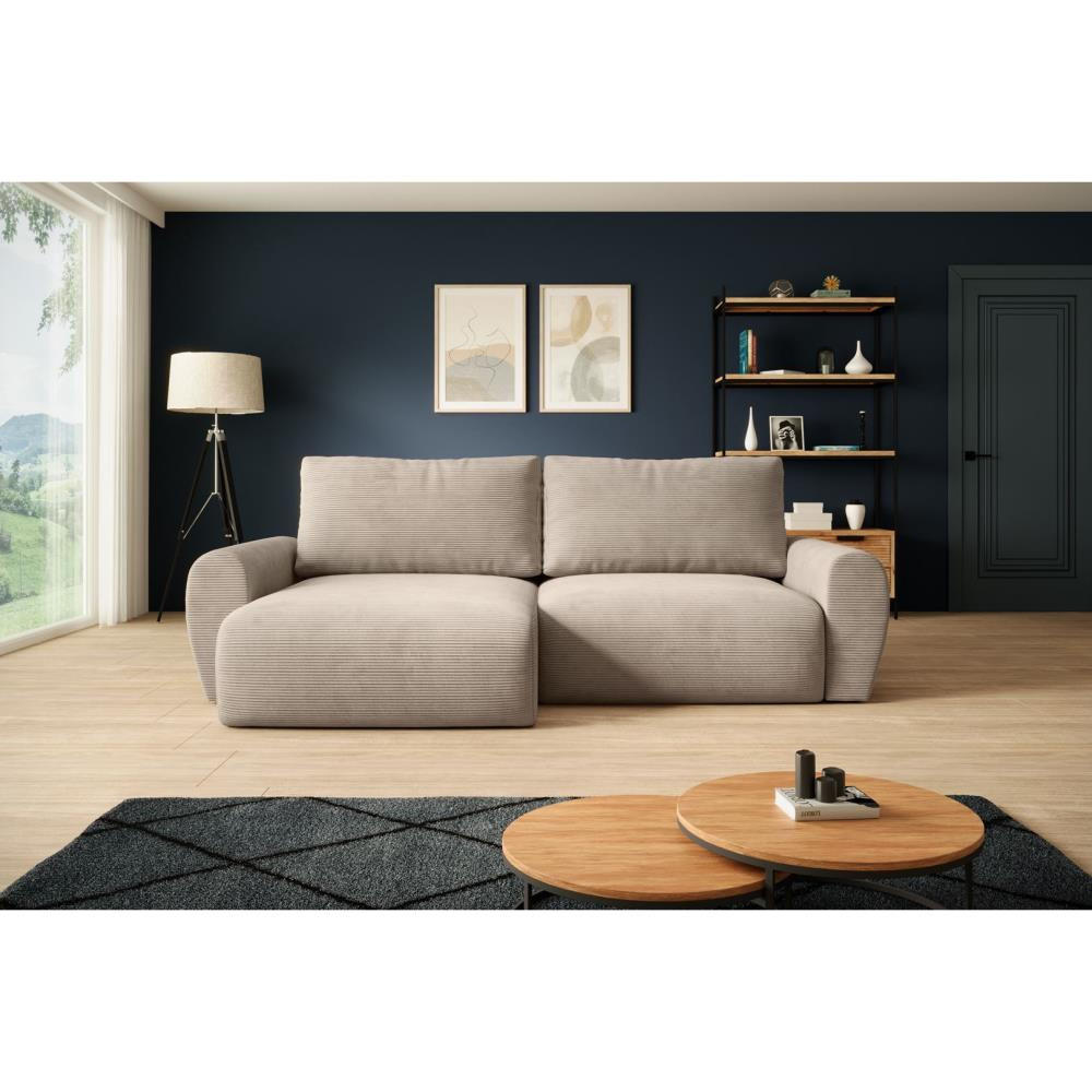 ECKSCHLAFSOFA Poss L cappuccino links - Cappuccino, Textil (253/153cm) - Beautysofa
