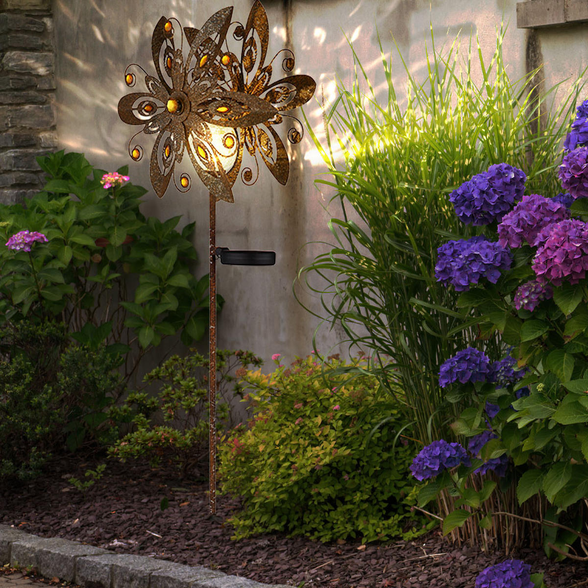 LED AUSSENLEUCHTE Metall Rostfarbe 2er Set - Braun, Metall (32/17.5/124cm) - Globo Lighting