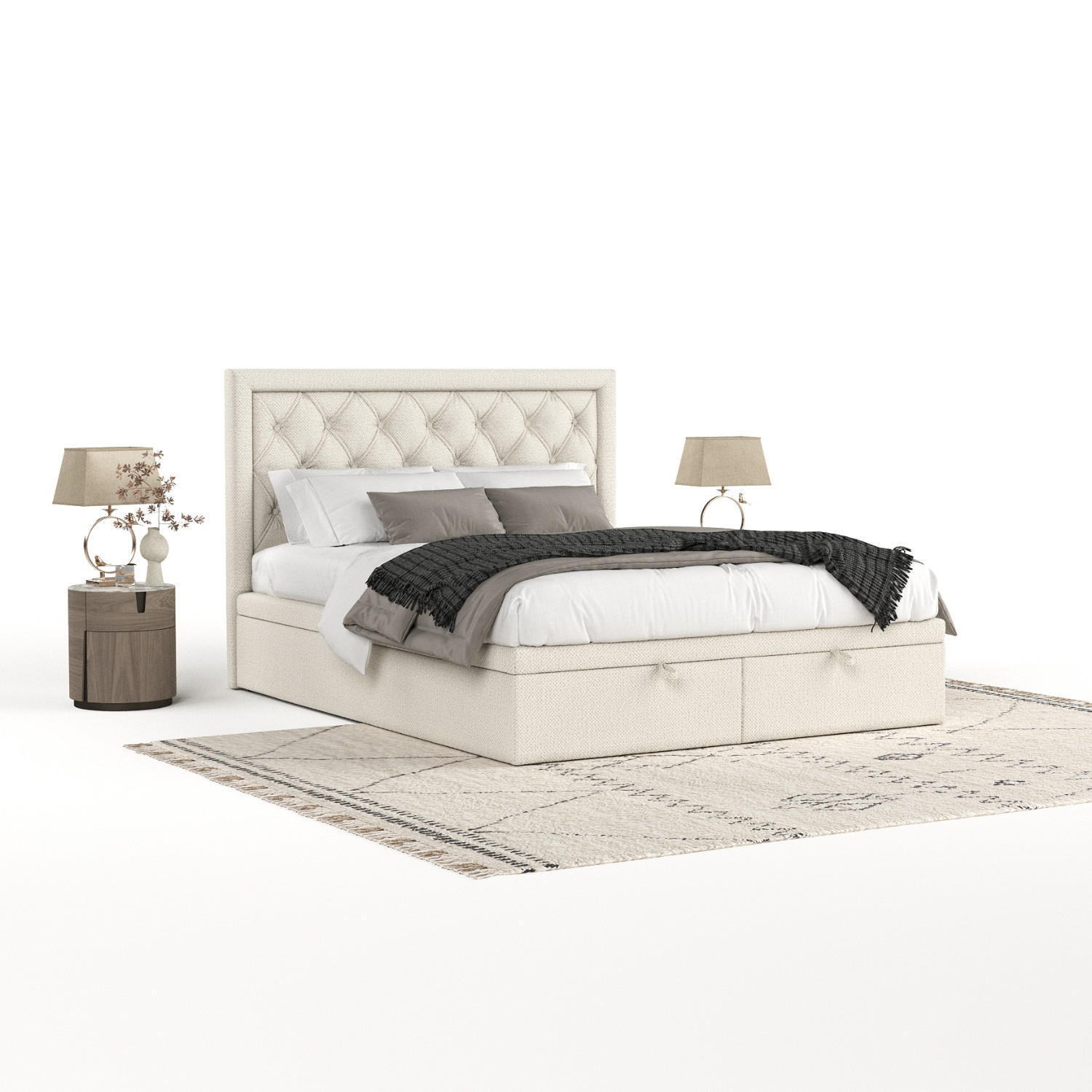 POLSTERBETT Nicobar mit Stauraum 200/200 cm Hellbeige im Alta Stoff - Sandfarben/Schwarz, Holz/Holzwerkstoff (200/200cm) - AltaBeds