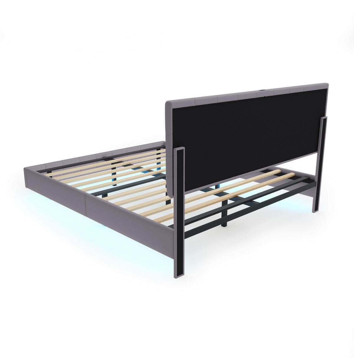 POLSTERBETT aus Leinenstoff 160x200 cm Grau mit LED-Beleuchtung, schwebender Optik und gepolstertem Kopfteil - Grau, Textil (160/200cm) - Modfu