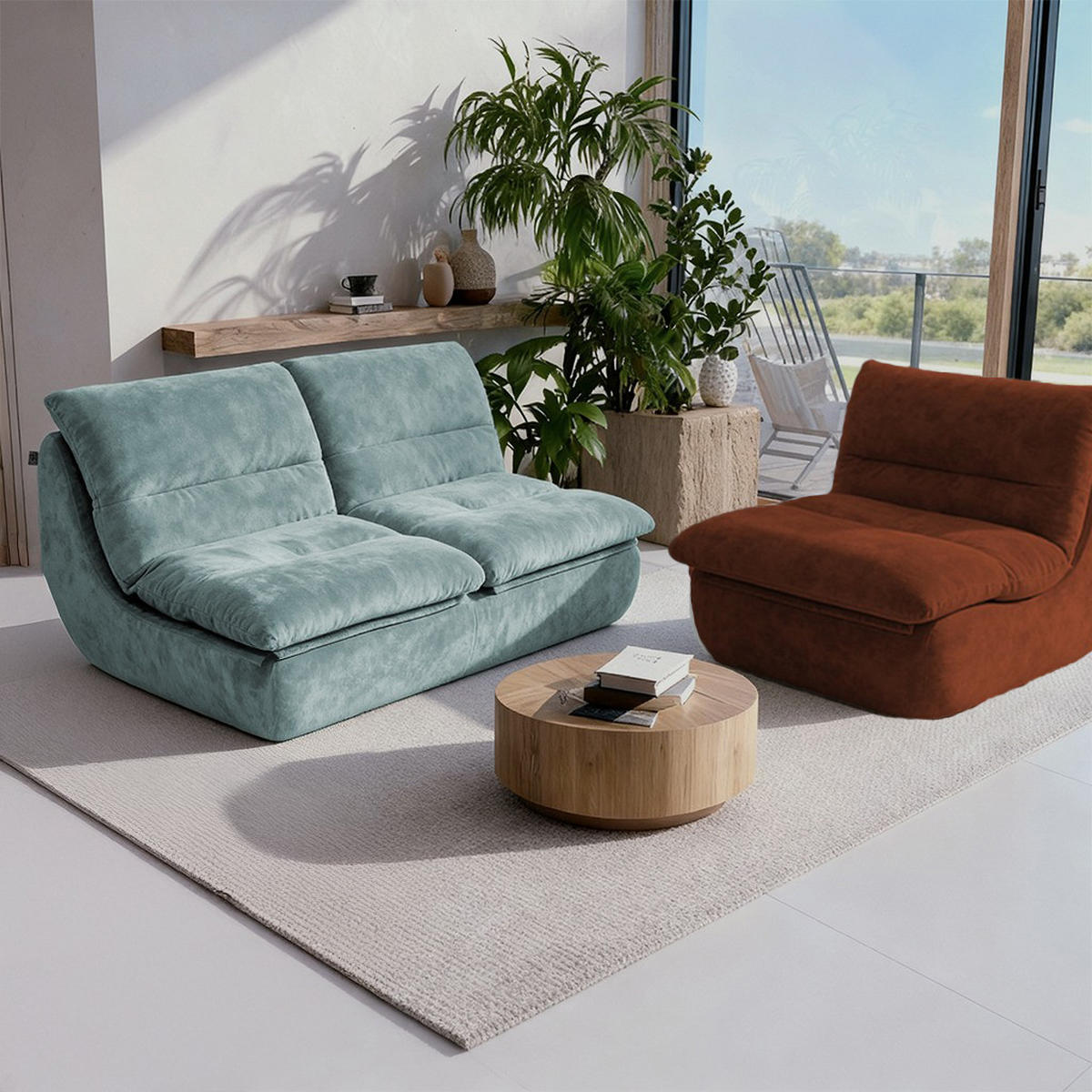 SITZGARNITUR Nuvia Sofa und Sessel Salbei und Schokolade - Salbeigrün/Braun, Textil (160/73/100cm) - COCO Living