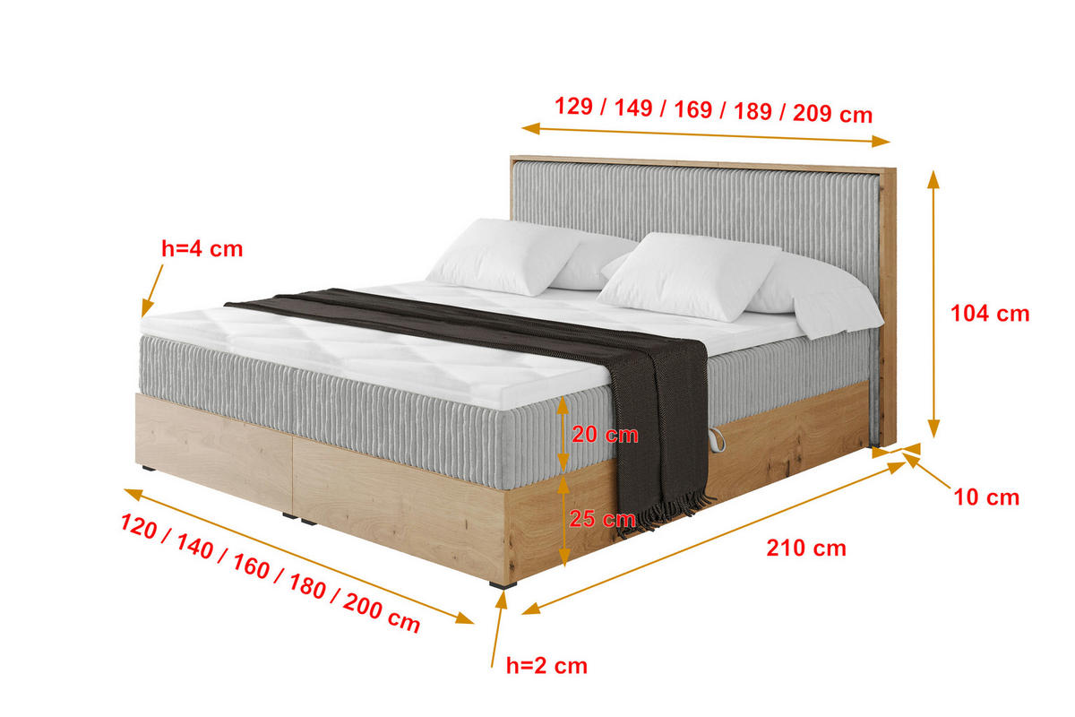 BOXBETT LOLLI9 - 140x200 - H3 Grau - Grau, Holzwerkstoff (140/200cm) - ALTDECOR
