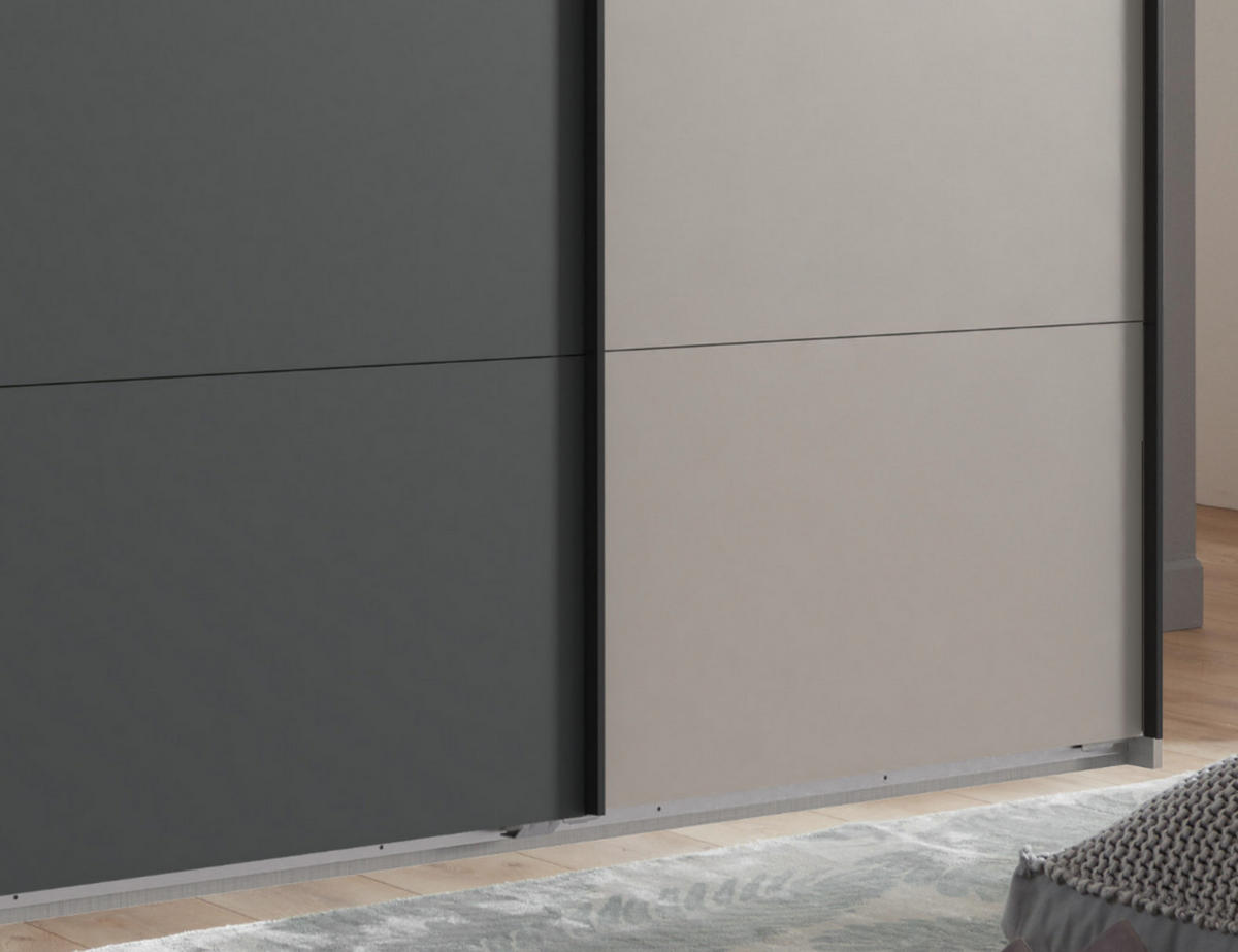 SCHWEBETÜRENSCHRANK 3-türig 270/210/65 cm, Kleiderstangen, Einlegeböden, Weiß mit Absetzungen in grauer Stahl-Optik / 22003 - Sandfarben/Anthrazit, Holzwerkstoff/Metall (270/208/65cm) - luma-home