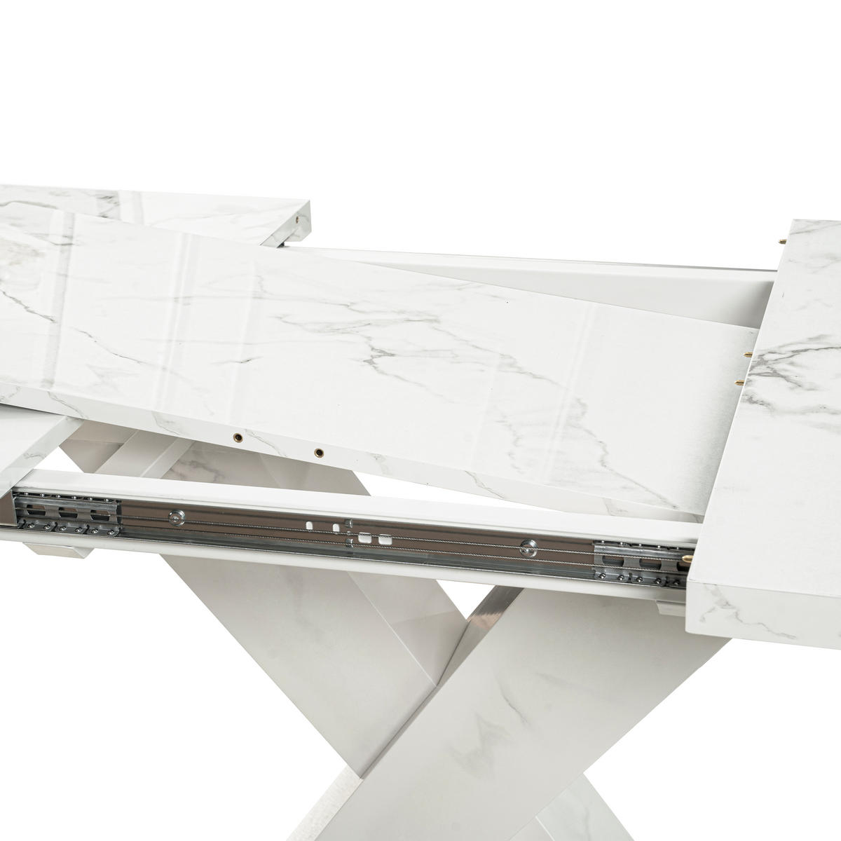 ESSTISCH AUSZIEHBARER Weiß Marmoroptik mit Ausziehfunktion & X-Gestell - Weiß, Holzwerkstoff/Metall (80/160/76.5cm) - Urban Meuble