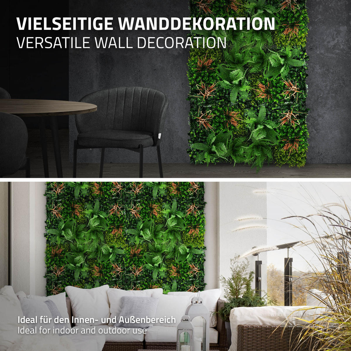 KÜNSTLICHE PFLANZENWAND 4er Set 50x50 cm Kunstpflanzen Wand Innen Aussen Grün Tropical Mix - Waldgrün/Kupferfarben, Kunststoff (50/50/10cm) - ECD-Germany