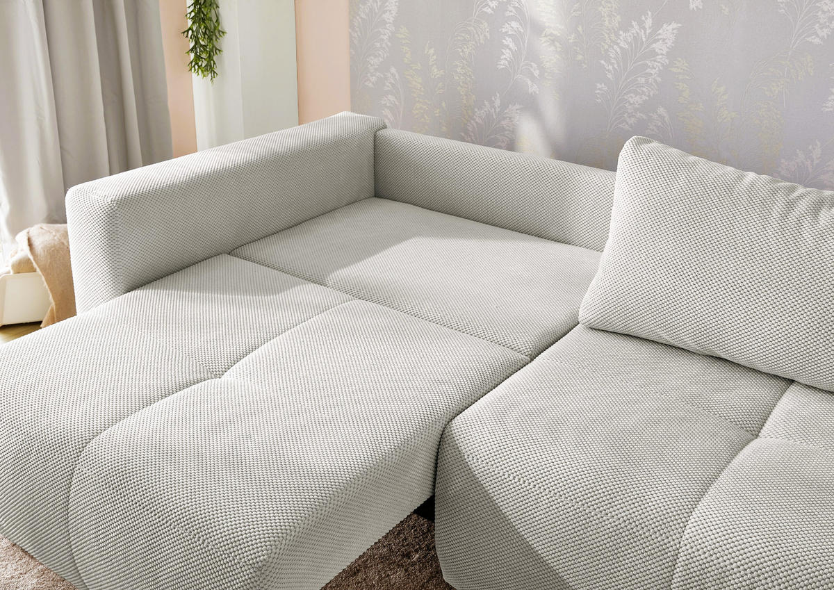 SCHLAFSOFA Verwandlung: Big-Sofa/Eckcouch, 2 Bettkästen, B243/T115-161/H84 cm, Liegefläche 145x197 cm, Waffelcord Silber-Grau / 15242 - Silberfarben/Schwarz, Kunststoff/Textil (243/84/115cm) - luma-home