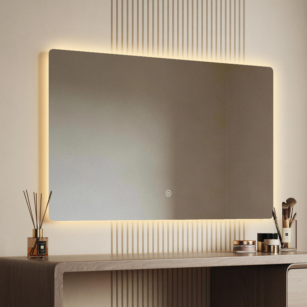 BADSPIEGEL mit Touch-Schalter Beleuchtung Rechteckig 100/60 cm - Weiß, Glas (60/3/100cm) - EMKE