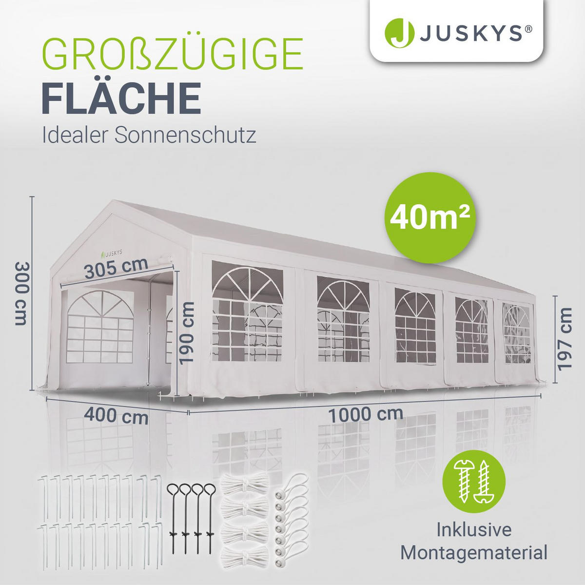 FESTZELT Partyzelt Gala weiß 4x10 m - Weiß, Kunststoff (400/300/1000cm) - Juskys