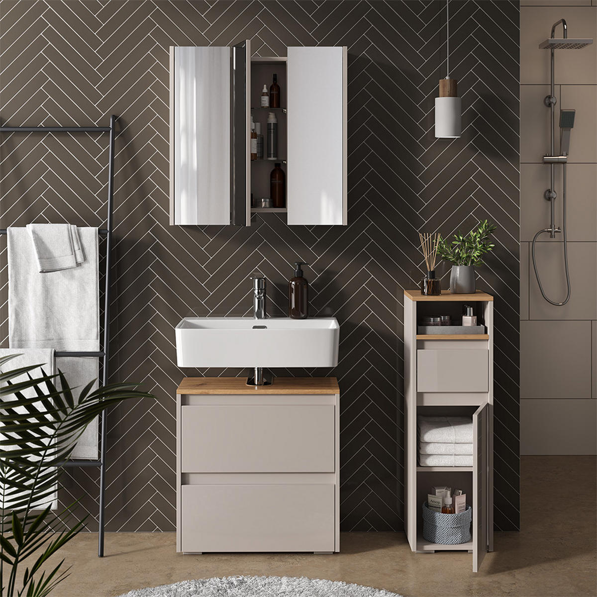 KOUPELNOVÝ NÁBYTEK Majest Kašmír/Řemeselné - kašmírová/světle šedá, kompozitní dřevo (60.1/62/30.1cm) - Vicco