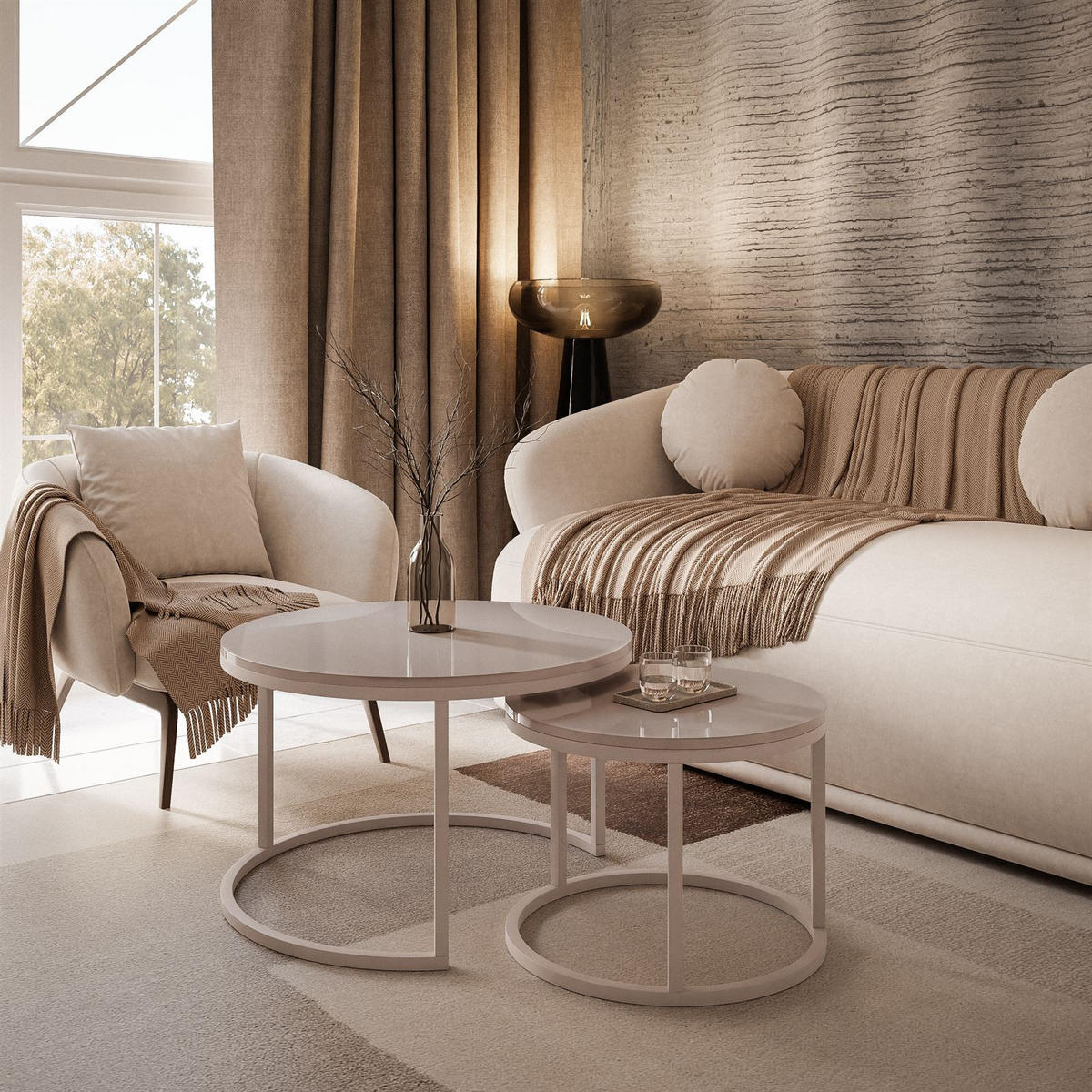 COUCHTISCH CIRI 2-in-1 KASCHMIR - Beige, Holzwerkstoff (70/70/48cm) - Lookway