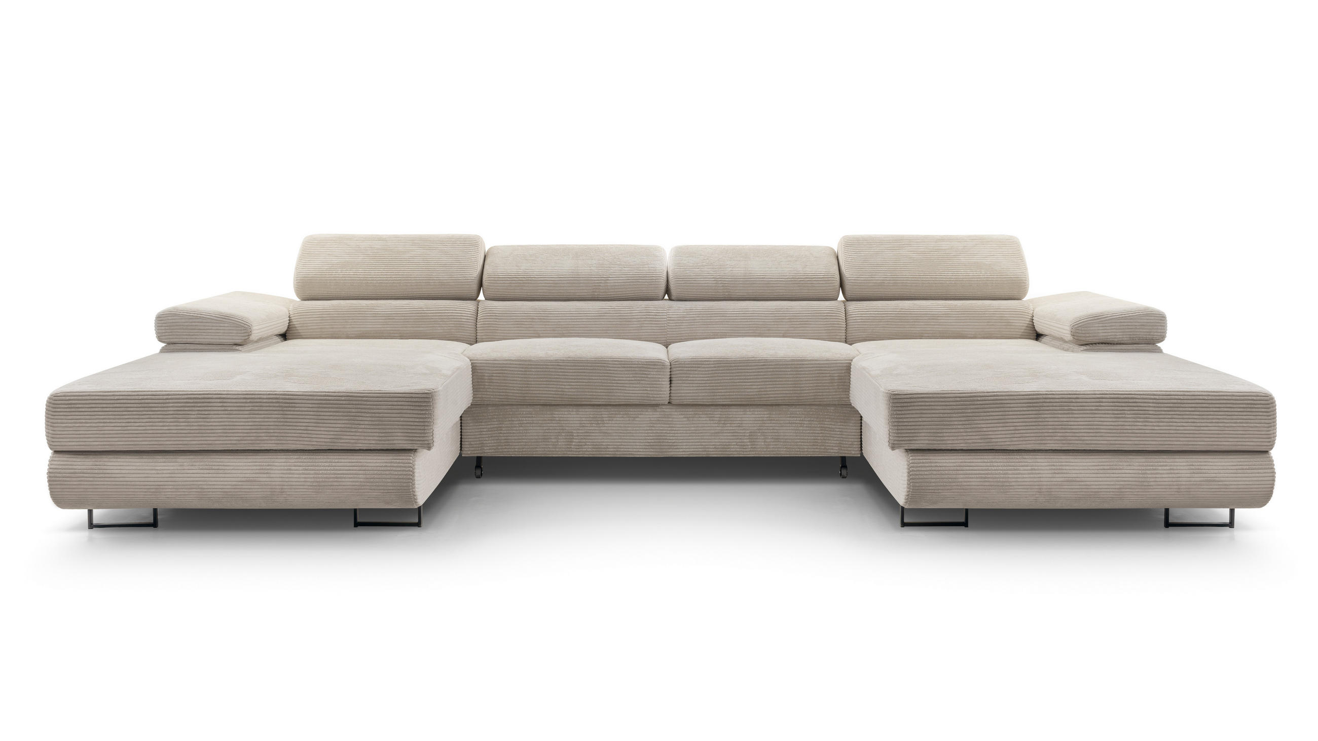 WOHNLANDSCHAFT Arborio Weiß 352/202/90 cm mit Schlaffunktion - Creme/Schwarz, Textil/Metall (352/90/202cm) - AX Living