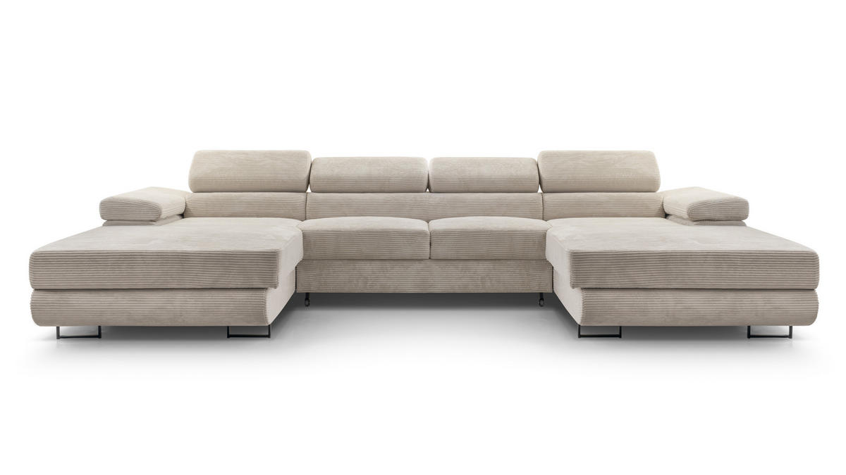 WOHNLANDSCHAFT Arborio Weiß 352/202/90 cm mit Schlaffunktion - Creme/Schwarz, Textil/Metall (352/90/202cm) - AX Living