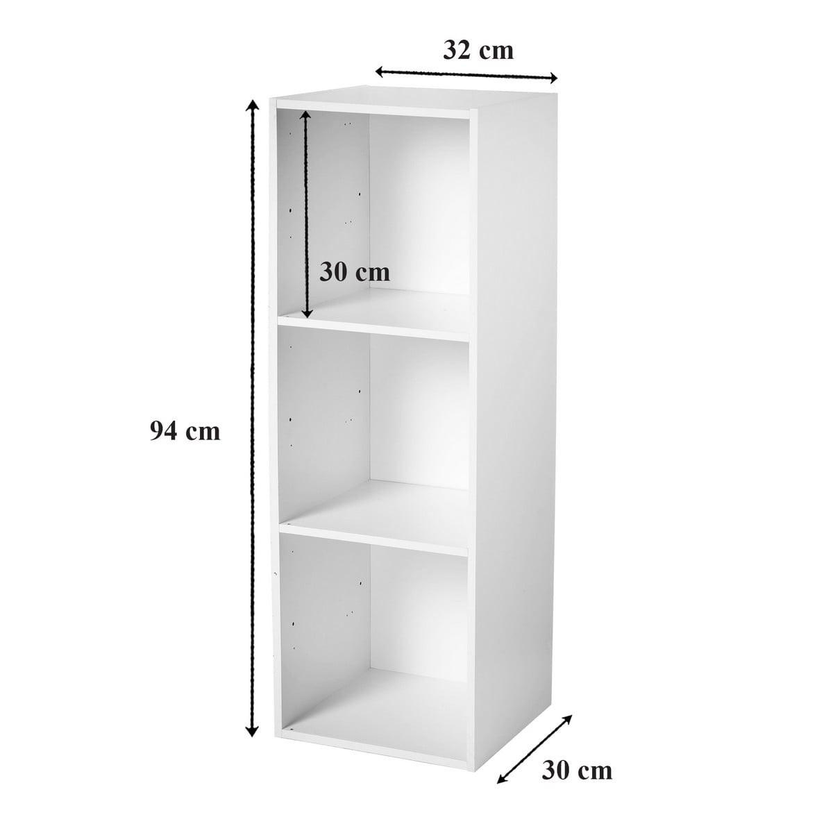 AUFBEWAHRUNGSREGAL mit 3 Fächern - L31,7 cm - Weiß, Holzwerkstoff (29.5/92.5/6cm) - Calicosy
