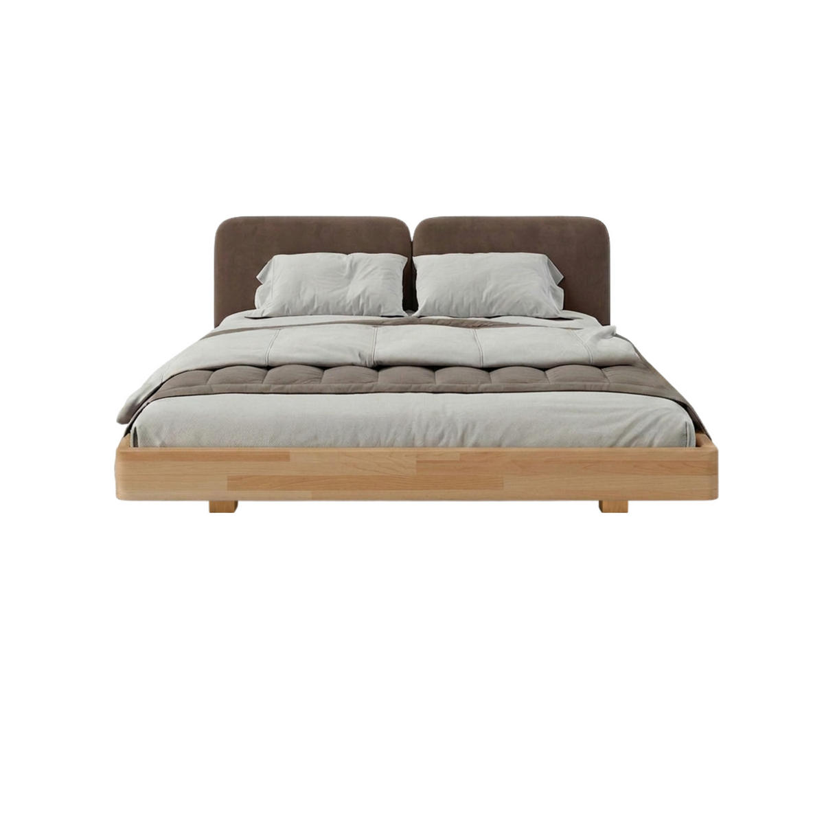 MASSIVHOLZBETT Eyko MAUI, 180/200, Buche - lackiert, Samt-Kopfteil Braun - Buchefarben/Braun, Holz/Textil (180/200cm)