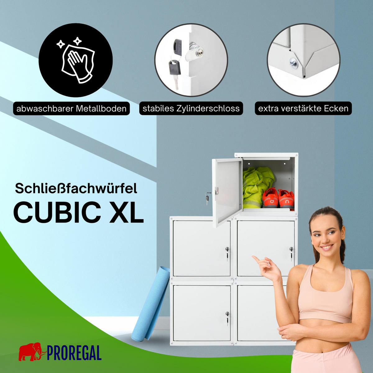 SCHLIESSFACHWÜRFEL Cubic 5er-Set XL 45x45x45 cm Grau - Grau, Metall (135/90/45cm) - PROREGAL