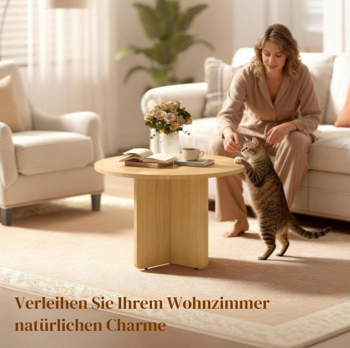 COUCHTISCH 66 cm aus Bambus mit Kreuzgestell - Naturfarben, Naturmaterialen (66/66/45cm) - BEAOK