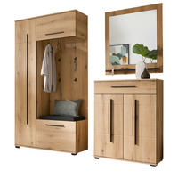 GARDEROBEN-SET Evoke Eiche 4-teilig 200 cm, Flurgarderobe mit viel Stauraum - Eichefarben/Dunkelgrau, Glas/Holzwerkstoff (201/200/39cm) - Furn.Design