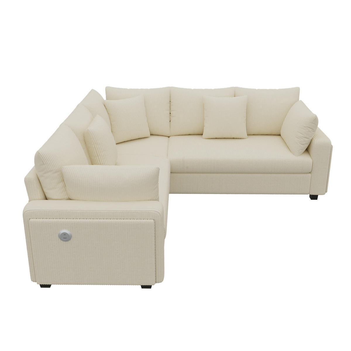 ECKSOFA 198/198/83 cm Beige mit LED‑Ambientebeleuchtung und USB‑Ladeanschluss - Beige, Holz/Textil (198/198cm) - Oxeza