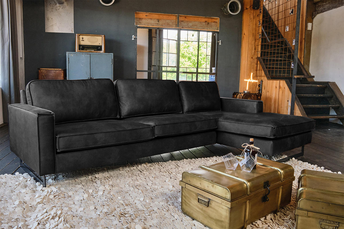 ECKSOFA VILNIUS Schwarz Lederfaserstoff - Schwarz, Leder/Metall (286/170cm) - KAWOLA