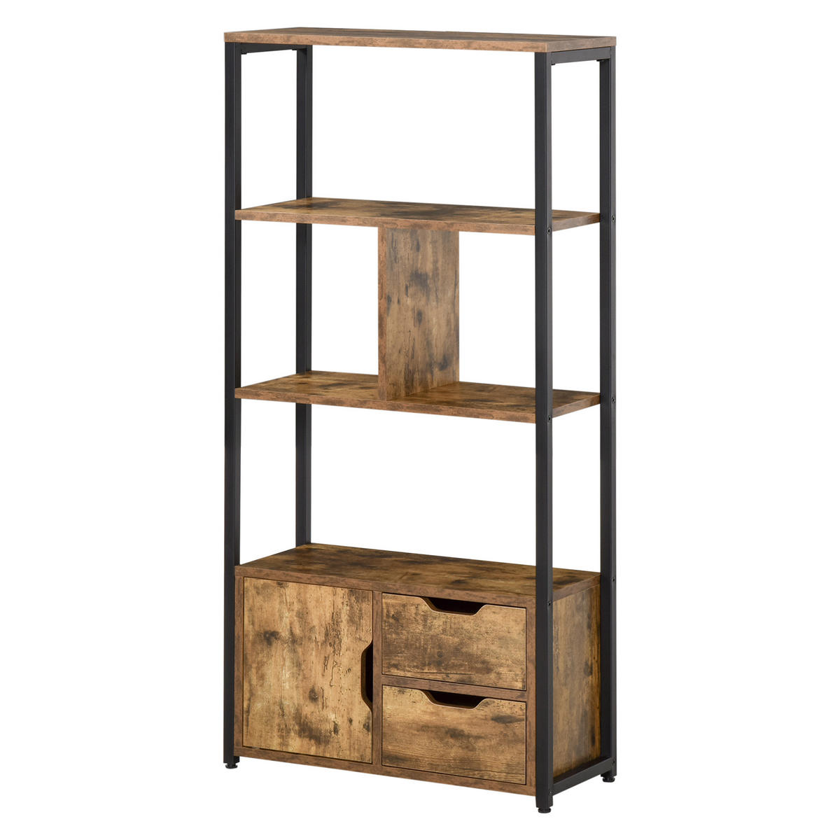 REGAL DE-15477 3 Ablagen + 1 Tür + 2 Schubladen Altwood/Schwarz - Braun, Holzwerkstoff (58/122/24cm) - ComfortXL
