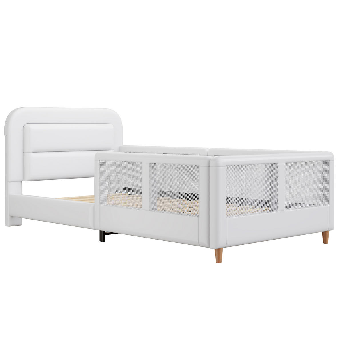 POLSTERBETT 90/200 cm weiß aus MDF und PU mit Seitengittern - Weiß, Holzwerkstoff (90/200cm) - OKWISH