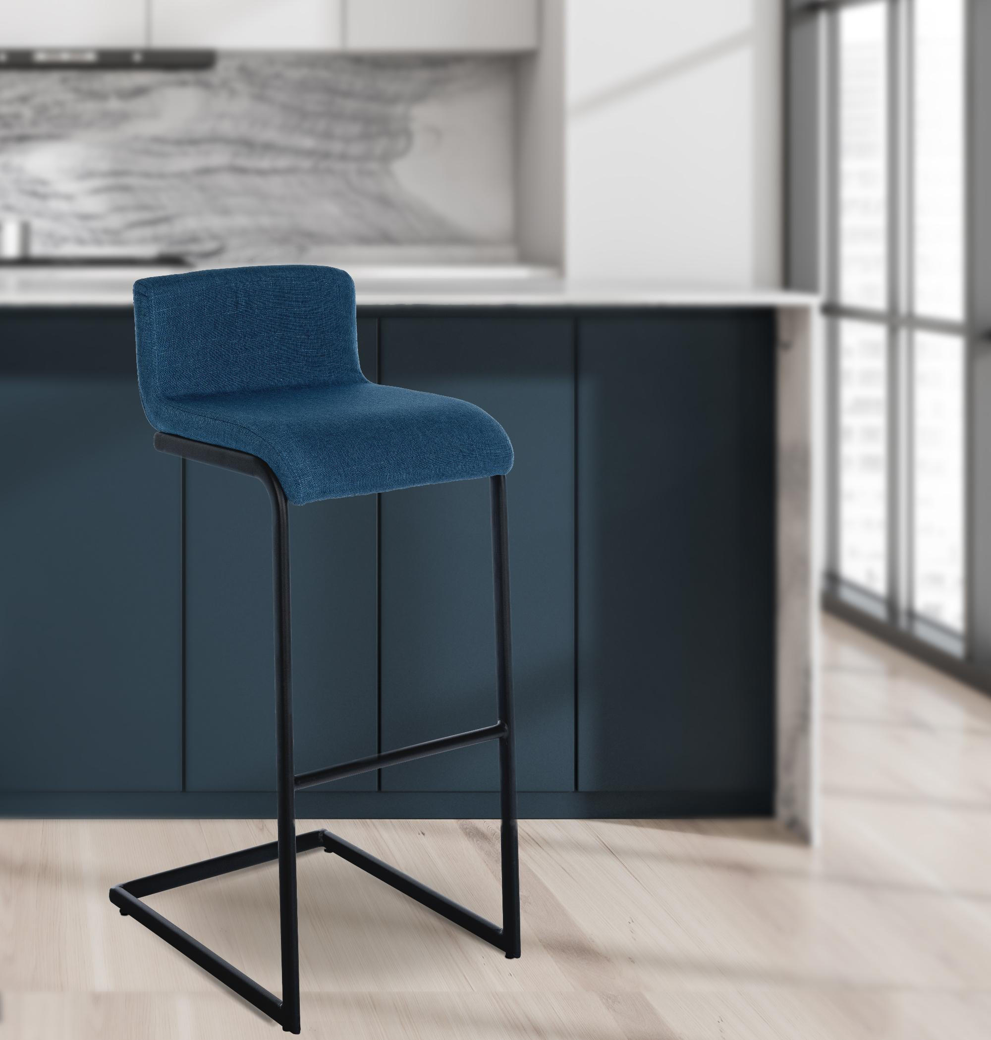 BARHOCKER Stoff Blau - Blau/Schwarz, Textil/Metall (40/96/50cm) - CLP