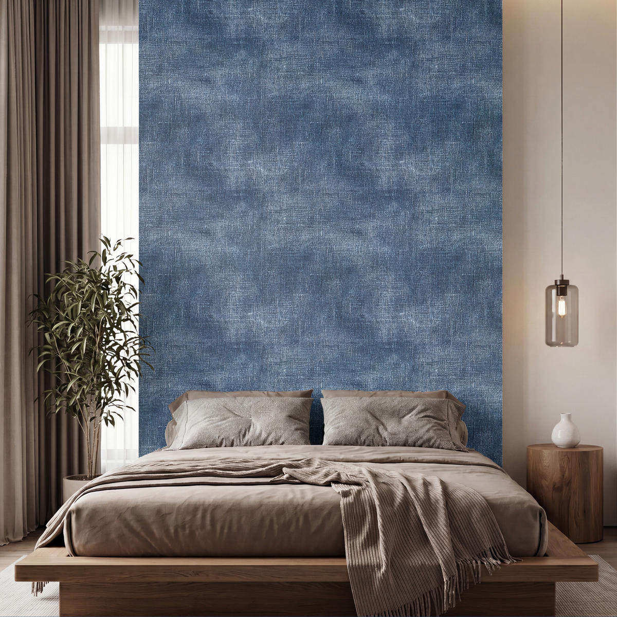 TAPETE - Leinen - Textur - Muster - Denim - Rustikal - 180x260 cm - Blau, Papier (180/260cm) - OnlyWow