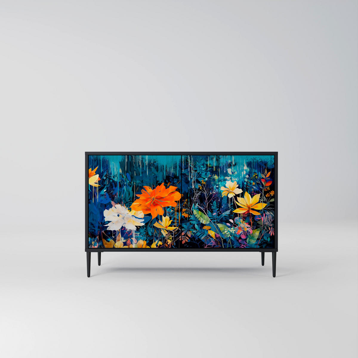 SIDEBOARD MIDNIGHT BLOSSOM, Eicheneffekt, 111x42x77,5 cm, 2 Türen - Eichefarben/Buchefarben, Holzwerkstoff/Buchenholz (111/77.5/42cm) - SpaceRebels