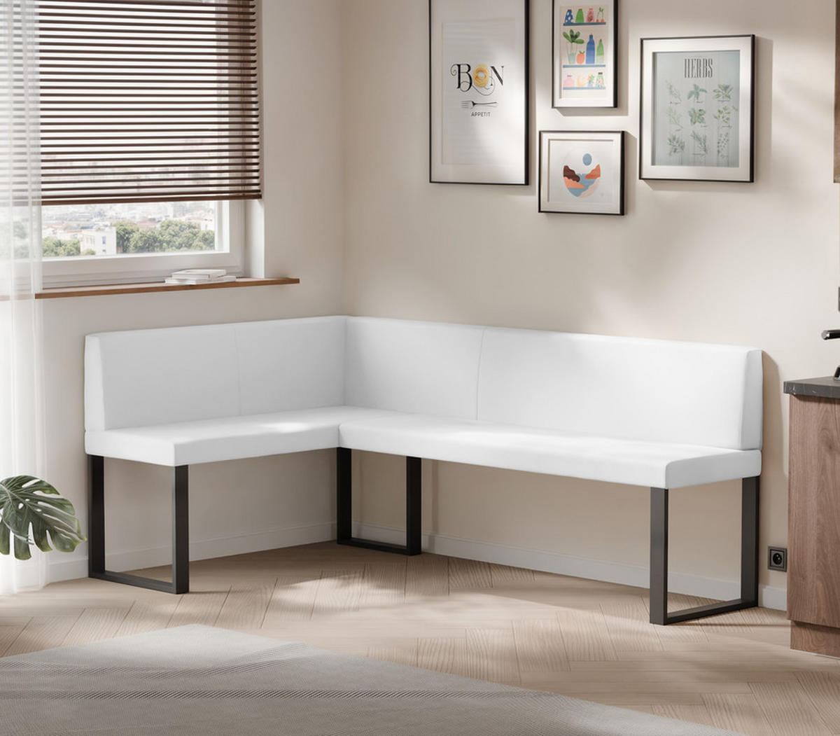 ECKBANK links SANA U Kunstleder glatt, 128/168 cm Weiß - Weiß, Kunststoff/Textil (128/168cm) - Idohome