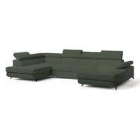 WOHNLANDSCHAFT RUBANO L-S Grün Boucle-Stoff mit Schlaffunktion - Grün, Holz (339/89/190cm) - MASSENO