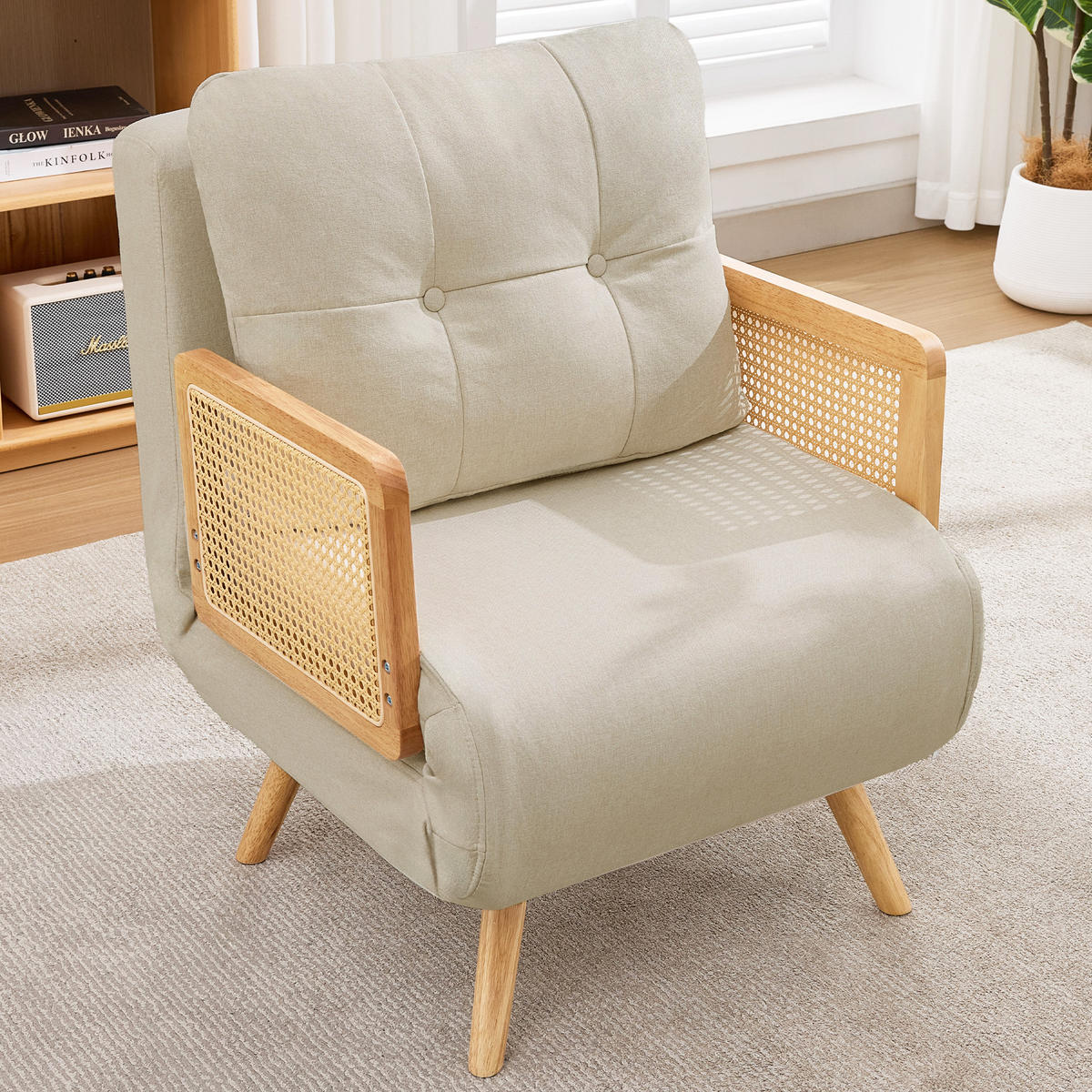 SESSEL Leinen Beige mit Schlaffunktion - Beige, Holz/Holzwerkstoff (67.5/86.5/73cm) - WISHDOR
