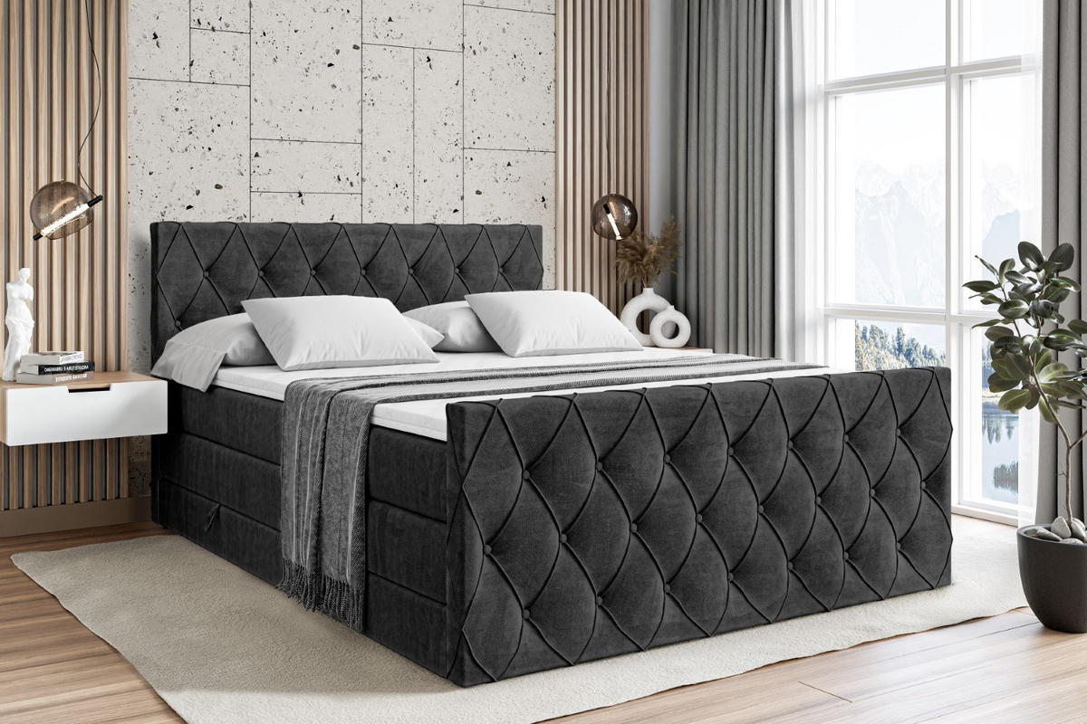 BOXSPRINGBETT AMAY-Z KING - 200x200 - H3/H4 - Schwarz - Schwarz, Holzwerkstoff (200/200cm) - ALTDECOR