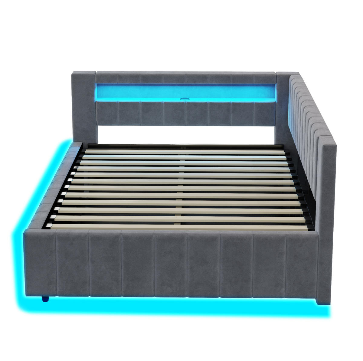 POLSTERBETT 140/200 cm aus Samt mit LED, USB und hydraulischem Stauraum Grau - Grau, Textil (140/200cm) - Modenvie