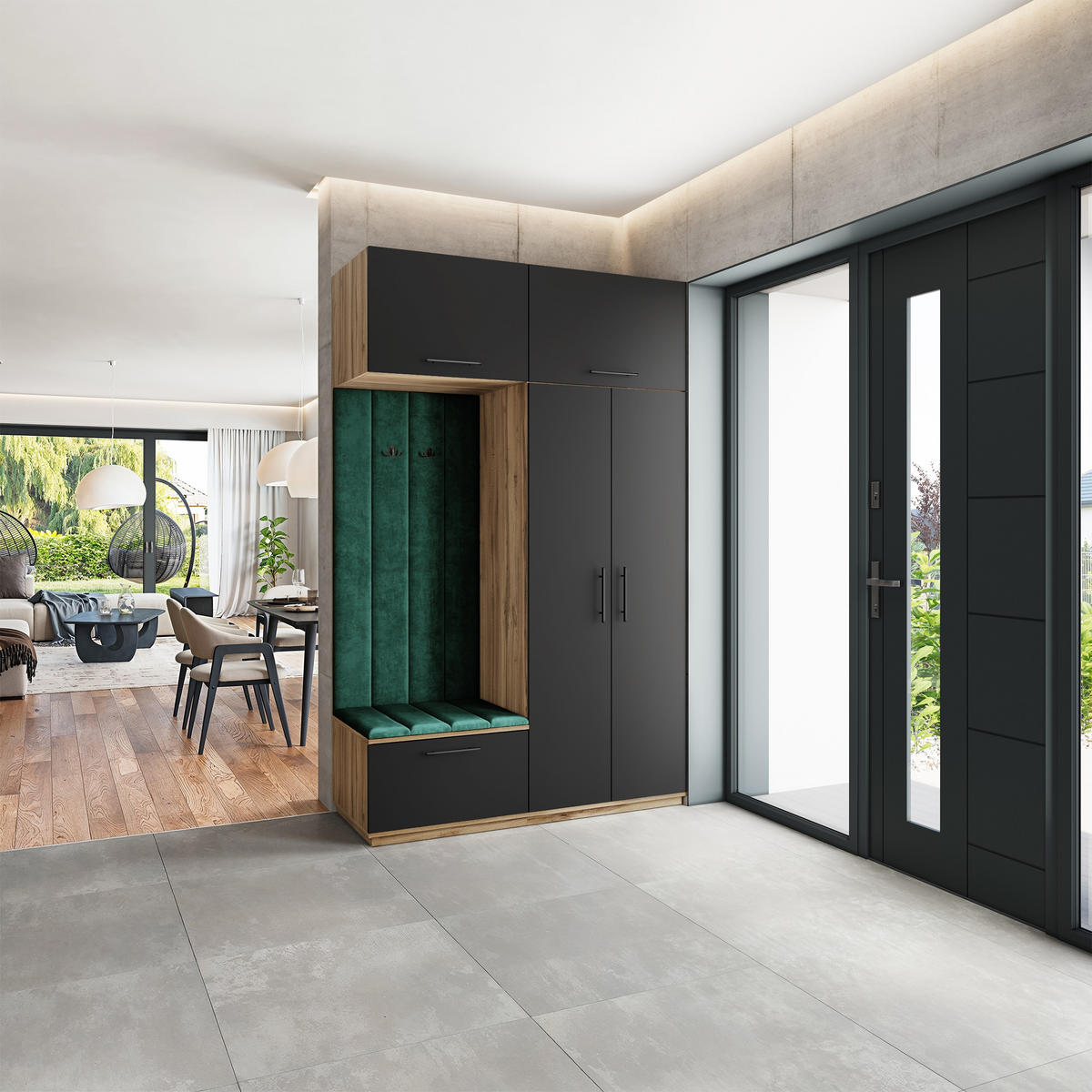 GARDEROBENSCHRANK REMA 150/240/60 cm Modern Garderobe-Set Eiche Wotan - Eiche Wotan/Schwarz, Holzwerkstoff (150/240/60cm) - MASSENO