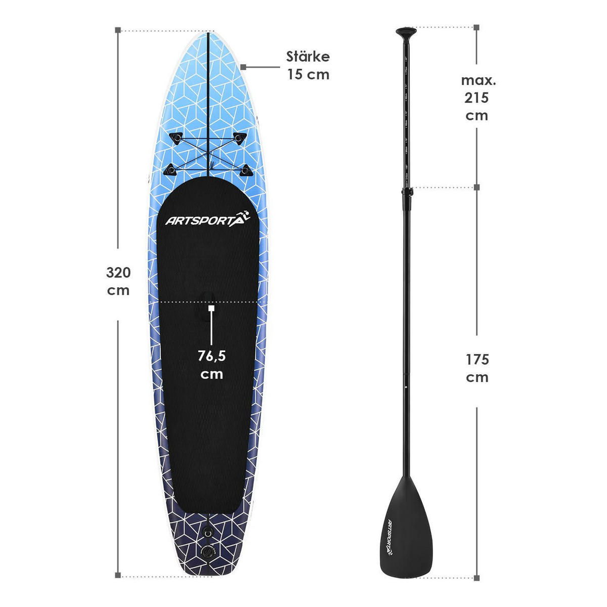 STAND UP Paddle Board Deep Ocean aufblasbar mit Tasche & Zubehör - Blau, Kunststoff (320/76.5/15cm) - Artsport